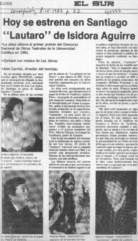 Hoy se estrena en Santiago "Lautaro" de Isidora Aguirre.  [artículo]