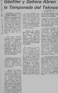 Gásfiter y señora abren la temporada del teknos.  [artículo]