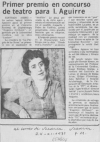 Primer premio en concurso de teatro para I. Aguiire.