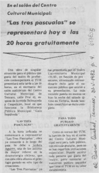 "Las Tres Pascualas" se representará hoy a las 20 horas gratuitamente.