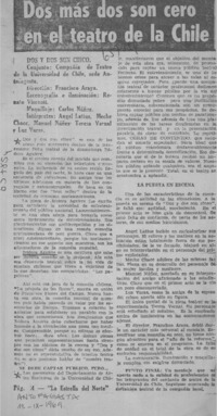 Dos más dos son cero en el teatro de la Chile.  [artículo]