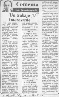 Un trabajo interesante : [comentario] [artículo] Italo Passalacqua C.