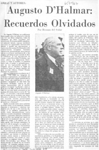 Augusto D'Halmar, recuerdos olvidados  [artículo] Hernán del Solar.