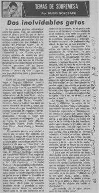 Dos inolvidables gatos  [artículo] Hugo Goldsack.