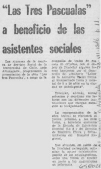"Las tres pascualas" a beneficio de las asistentes sociales.