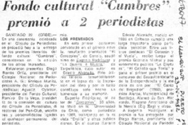 Fondo cultural "Cumbres" premió a 2 periodistas.  [artículo]