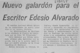 Nuevo galardón para el escritor Edesio Alvarado.  [artículo]