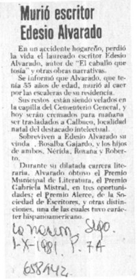 Murio escritor Edesio Alvarado.