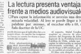 La Lectura presentaventajas frente a medios audiovisuales  [artículo]