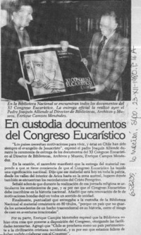 En Custodia documentos del Congreso Ucarístico.  [artículo]