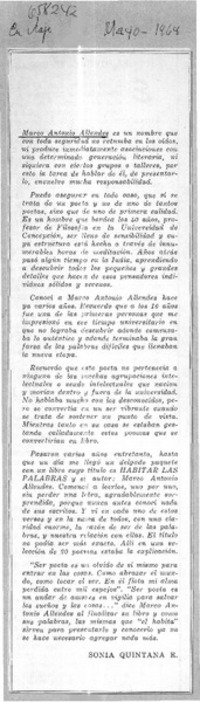 Marco Antonio Allendes  [artículo] Sonia Quintana R.