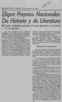 Eligen Premios Nacionales de Historia y de Literatura.  [artículo]