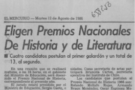 Eligen Premios Nacionales de Historia y de Literatura.  [artículo]