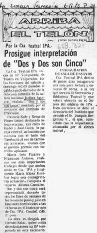 Prosigue interpretación de "Dos y dos son cinco"  [artículo] Germán Carmona Mager.