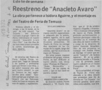 Reestreno de "Anacleto Avaro".  [artículo]
