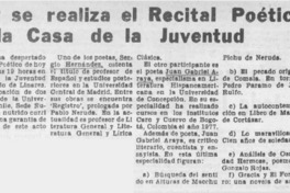 Hoy se realiza el recital poético en la Casa de la Juventud.