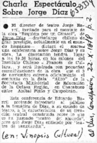 Charla espectáculo sobre Jorge Díaz.  [artículo]
