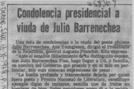 Condolencia presidencial a viuda de Julio Barrenechea.  [artículo]