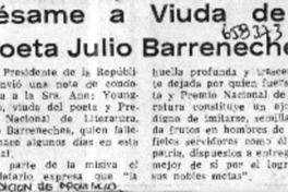 Pésame a viuda de poeta Julio Barrenechea.  [artículo]