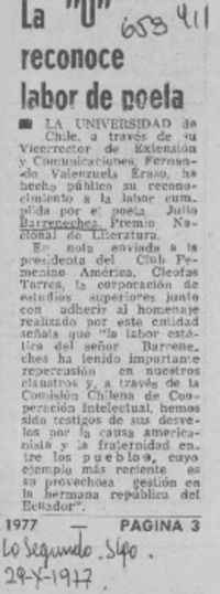 La "U" reconoce labor de poeta.  [artículo]