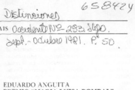 Eduardo Anguita, Premio "María Luisa Bombal".