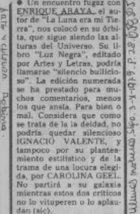 Un encuento fugaz con Enrique Araya.  [artículo] Robina