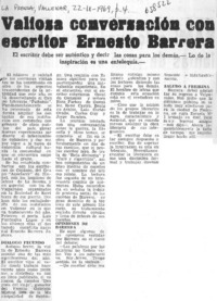 Valiosa conversación con escritor Ernesto Barrera.  [artículo]