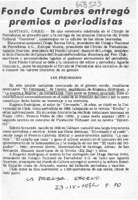 Fondo cumbres entregó premios a periodistas.  [artículo]