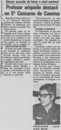 Profesor ariqueño destacó en 5° concurso de cuentos.