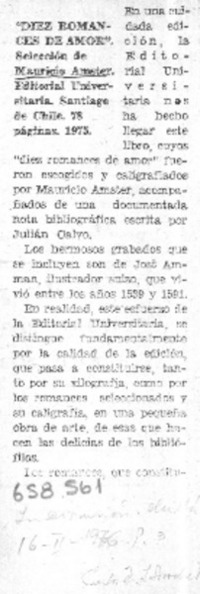 Diez romances de amor  [artículo] Carlos R. Ibacache I.