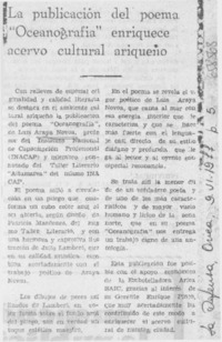 La Publicación del poema "Oceanografía" enriquece acervo cultural ariqueño.