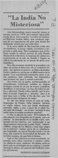 "La India no misteriosa"  [artículo] Rodolfo Garcés Guzmán.