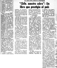 Chile, nuestro cobre,un libro que prestigia al país.  [artículo]
