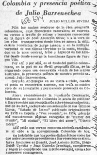 Colombia y presencia poética de Julio Barrenechea  [artículo] Julio Muller Rivera.