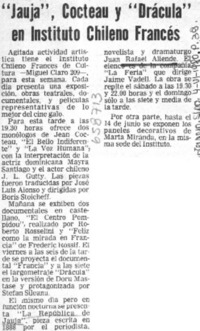 Jauja, Cocteau y "Drácula" en el Instituto Chileno Francés.  [artículo]