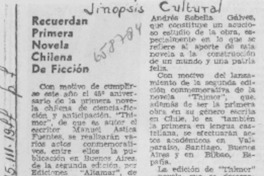 Recuerdan primera novela chilena de ficción.