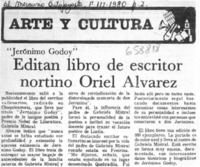 Editan libro de escritor nortino Oriel Alvarez.  [artículo]