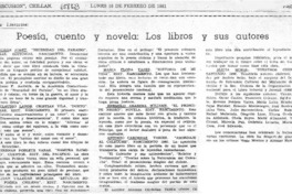 Poesía, cuento y novela: Los libros y sus autores.  [artículo]