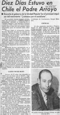 Diez días estuvo en Chile el padre Arroyo.  [artículo]
