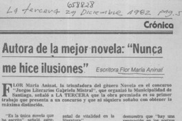 Autora de la mejor novela: "Nunca me hice ilusiones".  [artículo]
