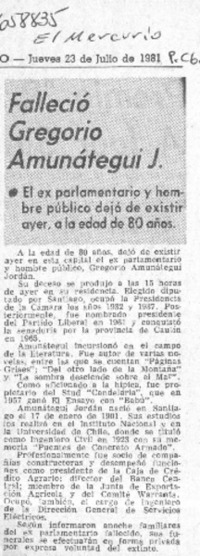 Falleció Gregorio Amunátegui J.  [artículo]