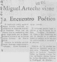 Miguel Arteche viene a encuentro poético.