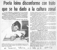 Poeta o loíno disconforme con trato que se ha dado a la cultura zonal.  [artículo]