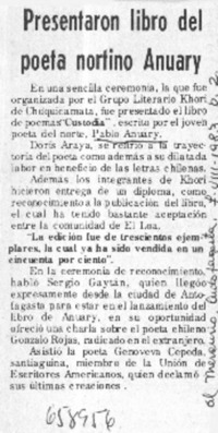 Presentaron libro del poeta nortino Anuary.  [artículo]