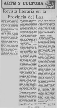 Revista literaria en la provincia del Loa.  [artículo]
