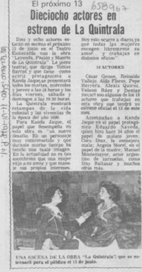 Dieciocho actores en estreno de La Quintrala.