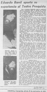 Eduardo Barril aporta su experiencia al teatro penquista.