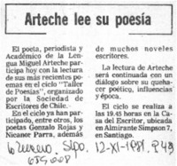 Arteche lee su poesía.  [artículo]
