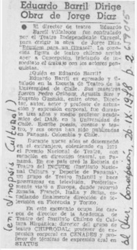 Eduardo Barril dirige obra de Jorge Díaz.