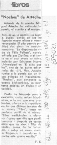 "Noches" de Arteche  [artículo] F.E.